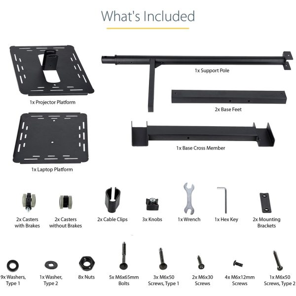 StarTech.com Mobile Projector and Laptop Stand/Cart, Heavy Duty Portable Projector Stand/Presentation Cart (22lb/shelf), Height Adjustable - Image 7