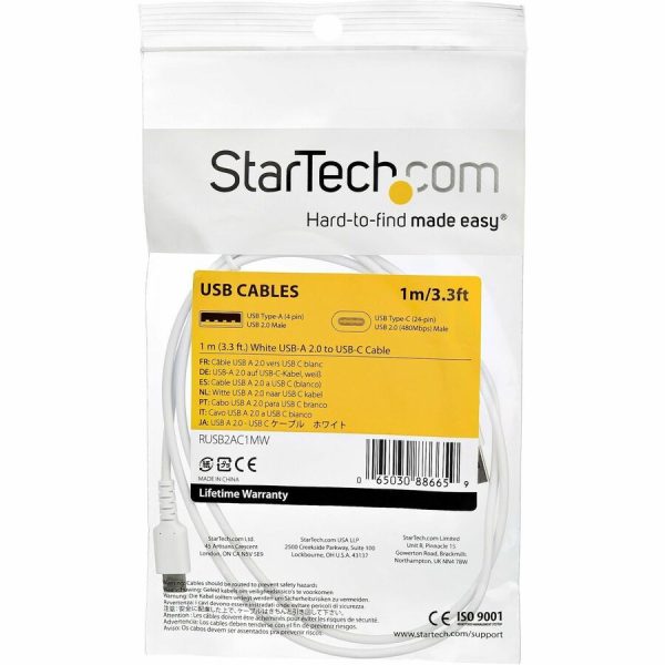 StarTech.com 1m USB A to USB C Charging Cable - Durable Fast Charge & Sync USB 2.0 to USB Type C Data Cord - Aramid Fiber M/M 3A White - Image 7