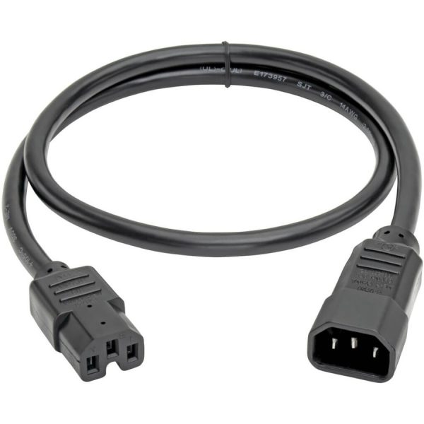 Eaton Tripp Lite Series Power Cord C14 to C15 - Heavy-Duty, 15A, 250V, 14 AWG, 3 ft. (0.91 m), Black - Image 2