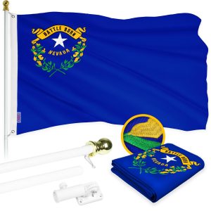 G128 Combo Pack: 6 Ft Tangle Free Aluminum Spinning Flagpole (White) & Nevada NV State Flag 3x5 Ft, ToughWeave Series Embroidered 300D Polyester | Pole with Flag Included