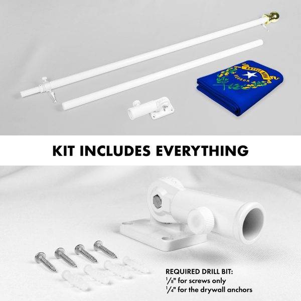 G128 Combo Pack: 6 Ft Tangle Free Aluminum Spinning Flagpole (White) & Nevada NV State Flag 3x5 Ft, ToughWeave Series Embroidered 300D Polyester | Pole with Flag Included - Image 2