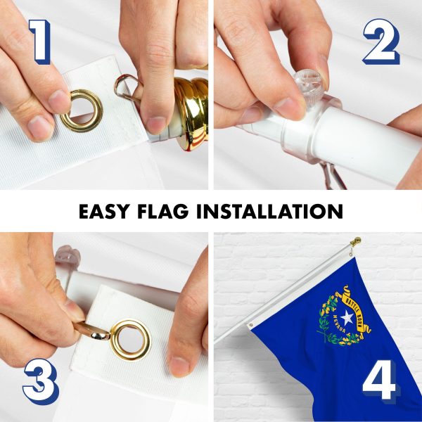 G128 Combo Pack: 6 Ft Tangle Free Aluminum Spinning Flagpole (White) & Nevada NV State Flag 3x5 Ft, ToughWeave Series Embroidered 300D Polyester | Pole with Flag Included - Image 7