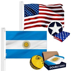G128 Combo Pack: USA American Flag 3x5 Ft Embroidered Stars & Argentina (Argentinian) Flag 3x5 Ft Double-sided Embroidered 210D