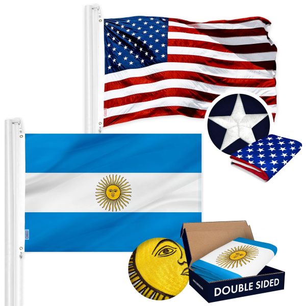 G128 Combo Pack: USA American Flag 3x5 Ft Embroidered Stars & Argentina (Argentinian) Flag 3x5 Ft Double-sided Embroidered 210D