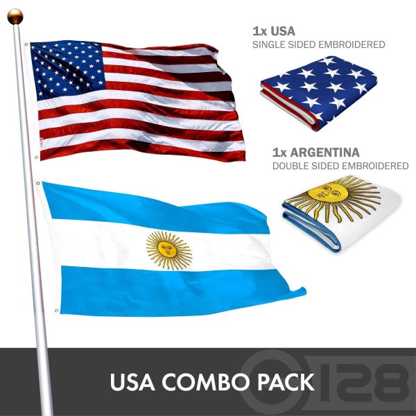 G128 Combo Pack: USA American Flag 3x5 Ft Embroidered Stars & Argentina (Argentinian) Flag 3x5 Ft Double-sided Embroidered 210D - Image 2