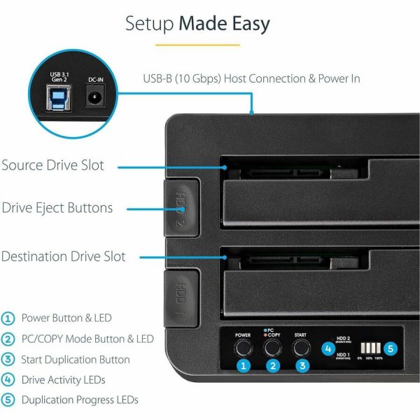 StarTech.com Standalone Hard Drive Duplicator, External Dual Bay HDD/SSD Cloner/Copier, USB 3.1 to SATA Drive Docking Station, Disk Cloner - Image 3
