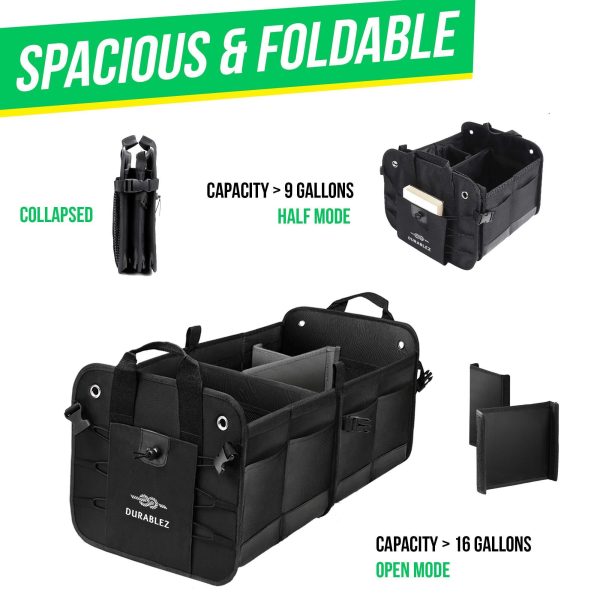 Trunk Organizer with Covering Net Attachable Non Slip Pads and Stainless Hooks Black - Image 4