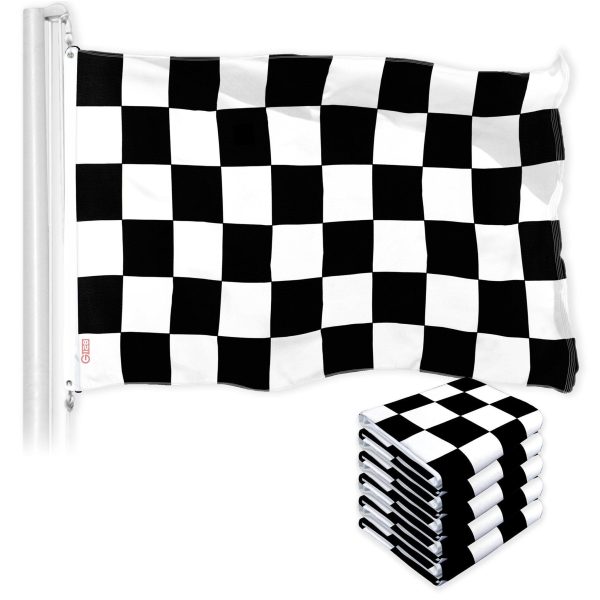 G128 5 Pack: Checkered Flag | 3x5 Ft | LiteWeave Pro Series Printed 150D Polyester | Indoor/Outdoor, Vibrant Colors, Brass Grommets, Thicker and More Durable Than 100D 75D Polyester