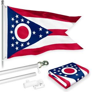 G128 Combo Pack: 6 Feet Tangle Free Spinning Flagpole (Silver) Ohio OH State Flag 3x5 ft Printed 150D Brass Grommets (Flag Included) Aluminum Flag Pole