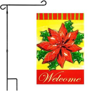 G128 Combo Pack: Garden Flag Stand Black 36x16 Inch & Garden Flag Welcome Red Poinsettia 12x18 Inch
