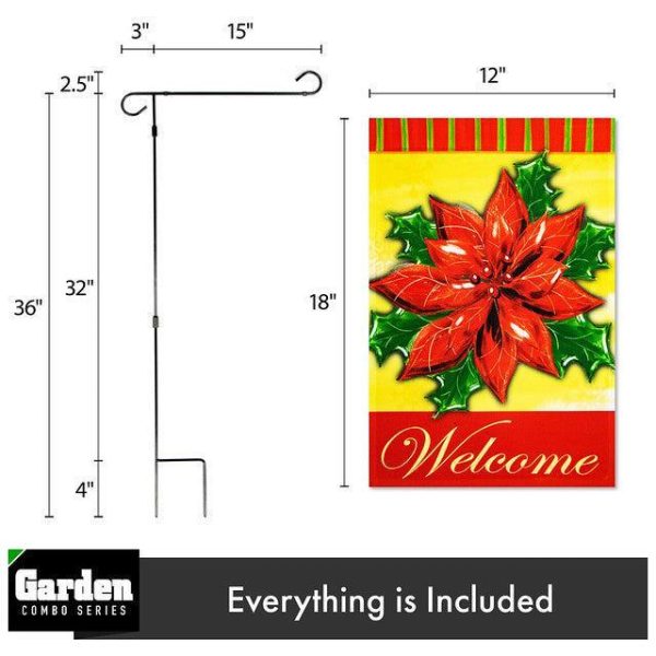 G128 Combo Pack: Garden Flag Stand Black 36x16 Inch & Garden Flag Welcome Red Poinsettia 12x18 Inch - Image 2