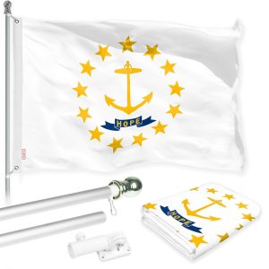 G128 Combo Pack: 6 Ft Tangle Free Spinning Flagpole (Silver) & Rhode Island Flag 3x5 Ft Printed 150D Polyester, Brass Grommets (Flag Included) Aluminum Flag Pole