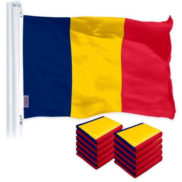 G128 10 Pack: Chad (Chadian) Flag | 3x5 feet | Printed 150D Indoor/Outdoor, Vibrant Colors, Brass Grommets, Quality Polyester, Much Thicker More Durable Than 100D 75D Polyester