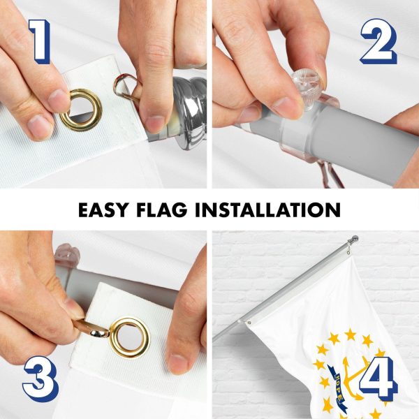 G128 Combo Pack: 6 Ft Tangle Free Spinning Flagpole (Silver) & Rhode Island Flag 3x5 Ft Printed 150D Polyester, Brass Grommets (Flag Included) Aluminum Flag Pole - Image 7