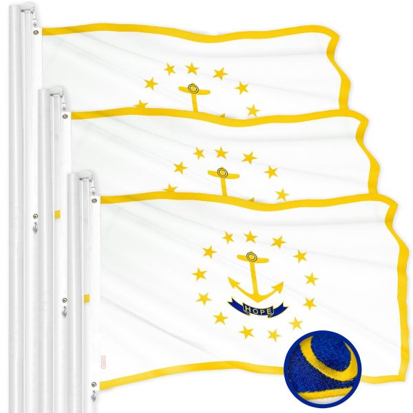 G128 3 Pack: Rhode Island RI State Flag | 4x6 Ft | ToughWeave Series Embroidered 300D Polyester | Embroidered Design, Indoor/Outdoor, Brass Grommets