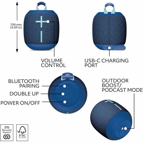 Ultimate Ears WONDERBOOM 4 Portable Waterproof Bluetooth Speaker With Big Bass and 360-Degree Sound, Dustproof Floating Speaker With 131ft (40m) Range, Blue - Image 5