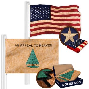 G128 Combo Pack: American USA Flag ToughWeave Series 3x5 Ft Single Sided & An Appeal to Heaven Tea-Stained Flag Double Sided 3x5 Ft Double ToughWeave Pro Series | Both Embroidered Poly, Brass Grommets