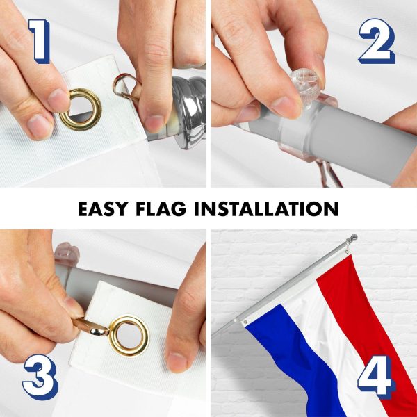 G128 Combo Pack: 6 Feet Tangle Free Spinning Flagpole (Silver) Netherlands Dutch Flag 3x5 ft Printed 150D Brass Grommets (Flag Included) Aluminum Flag Pole - Image 7