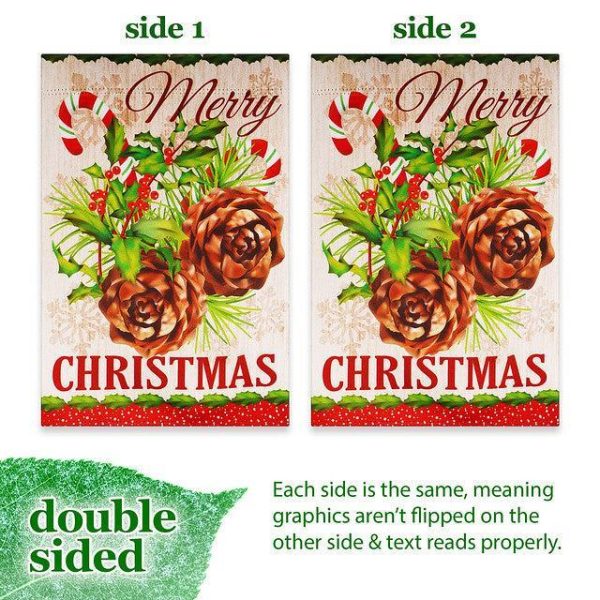 G128 Garden Flag Merry Christmas Pinecone Bouquet | 12x18 Inch | Printed Blockout Polyester - Christmas Decoration - Image 3