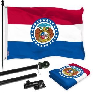 G128 Combo Pack: 6 Ft Tangle Free Spinning Flagpole (Black) & Missouri Flag 3x5 Ft Printed 150D Polyester, Brass Grommets (Flag Included) Aluminum Flag Pole
