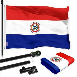 G128 Combo Pack: 6 Ft Tangle Free Spinning Flagpole (Black) & Paraguay Flag 3x5 Ft Printed 150D Polyester, Brass Grommets (Flag Included) Aluminum Flag Pole