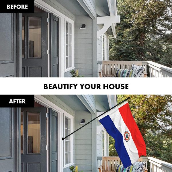 G128 Combo Pack: 6 Ft Tangle Free Spinning Flagpole (Black) & Paraguay Flag 3x5 Ft Printed 150D Polyester, Brass Grommets (Flag Included) Aluminum Flag Pole - Image 3