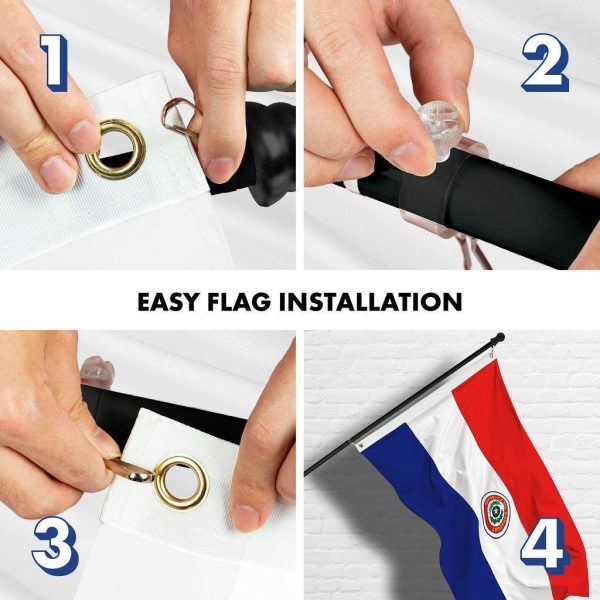 G128 Combo Pack: 6 Ft Tangle Free Spinning Flagpole (Black) & Paraguay Flag 3x5 Ft Printed 150D Polyester, Brass Grommets (Flag Included) Aluminum Flag Pole - Image 7