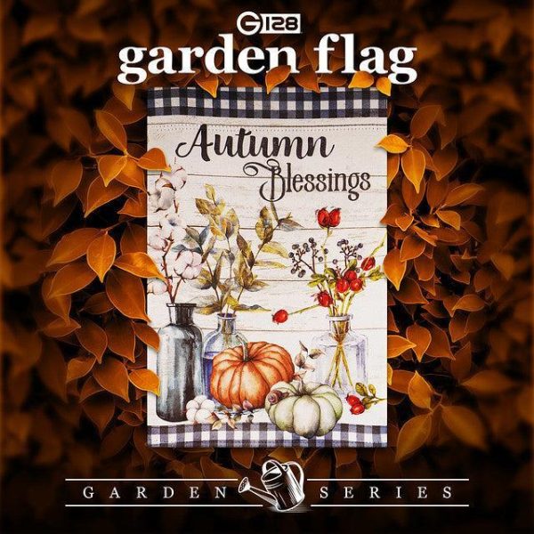 G128 Garden Flag Autumn Blessings Pumpkins and Flower Vases | 12x18 Inch | Printed Blockout Polyester - Fall Decoration - Image 2
