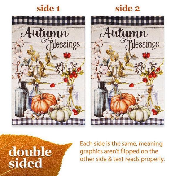 G128 Garden Flag Autumn Blessings Pumpkins and Flower Vases | 12x18 Inch | Printed Blockout Polyester - Fall Decoration - Image 3