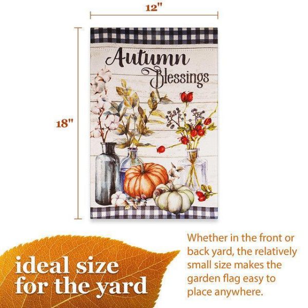 G128 Garden Flag Autumn Blessings Pumpkins and Flower Vases | 12x18 Inch | Printed Blockout Polyester - Fall Decoration - Image 4