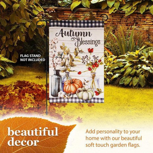 G128 Garden Flag Autumn Blessings Pumpkins and Flower Vases | 12x18 Inch | Printed Blockout Polyester - Fall Decoration - Image 8