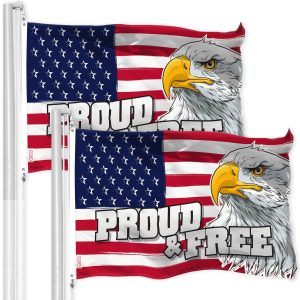 G128 2 Pack: American USA Proud & Free Eagle Flag | 3x5Ft | LiteWeave Pro Printed 300D Polyester | Specialty Flag, Vibrant Colors, Brass Grommets, Thicker and More Durable Than 100D 75D Polyester