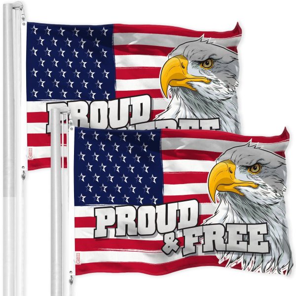G128 2 Pack: American USA Proud & Free Eagle Flag | 3x5Ft | LiteWeave Pro Printed 300D Polyester | Specialty Flag, Vibrant Colors, Brass Grommets, Thicker and More Durable Than 100D 75D Polyester