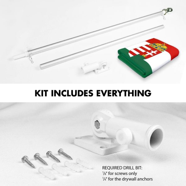 G128 Combo Pack: 6 Ft Tangle Free Spinning Flagpole (Silver) & Hungary Coat of Arms Flag 3x5 Ft Printed 300D Polyester, Brass Grommets (Flag Included) Aluminum Flag Pole - Image 2