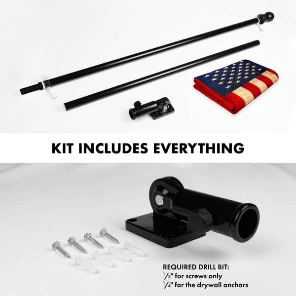 G128 Combo Pack: 5 Ft Tangle Free Aluminum Spinning Flagpole (Black) & USA Tea-Stained Flag 2x3 Ft, ToughWeave Pro Series Embroidered 420D Polyester | Pole with Flag Included - Image 2