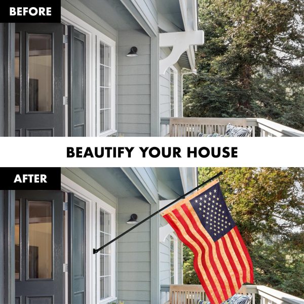 G128 Combo Pack: 5 Ft Tangle Free Aluminum Spinning Flagpole (Black) & USA Tea-Stained Flag 2x3 Ft, ToughWeave Pro Series Embroidered 420D Polyester | Pole with Flag Included - Image 3