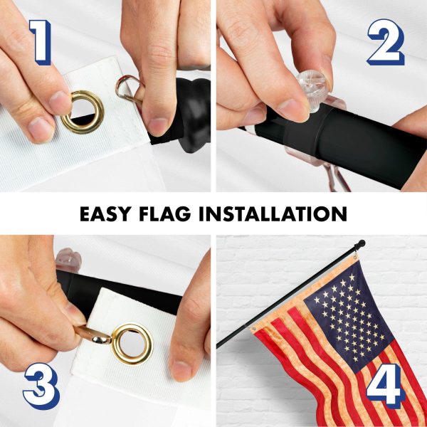 G128 Combo Pack: 5 Ft Tangle Free Aluminum Spinning Flagpole (Black) & USA Tea-Stained Flag 2x3 Ft, ToughWeave Pro Series Embroidered 420D Polyester | Pole with Flag Included - Image 7