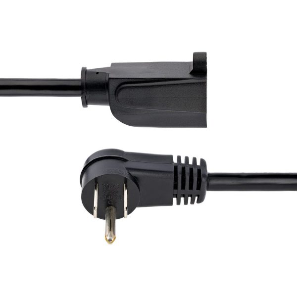 StarTech.com 6ft (2m) Power Extension Cord, Right Angle NEMA 5-15P to NEMA 5-15R, 13A 125V, 16AWG, Black, Flat Outlet Extension Cable - Image 2