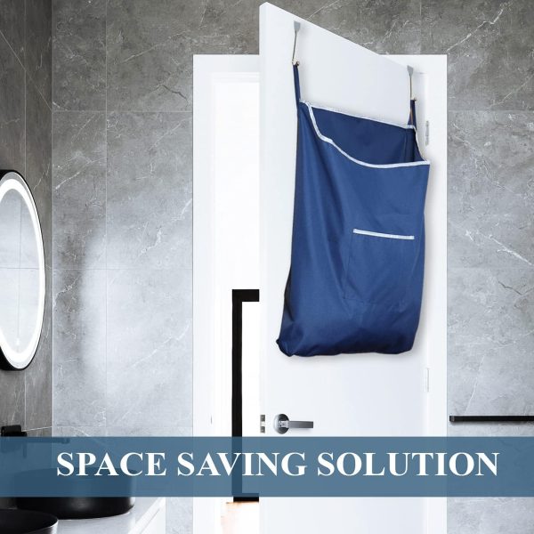 Fine Living Co. Large Hanging Laundry Hamper with Over Door Hooks & Adhesive Durable Space Saving Laundry Bag with Zipper and Wide Open Top Hanging Dorm Laundry Hamper (Navy Blue XL) - Image 6