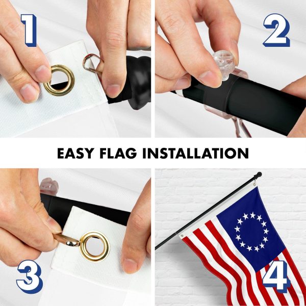 G128 Combo Pack: 5 Ft Tangle Free Aluminum Spinning Flagpole (Black) & Betsy Ross Flag 2.5x4 Ft, ToughWeave Series Embroidered 300D Polyester | Pole with Flag Included - Image 7