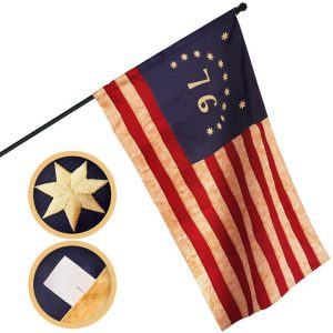 G128 Bennington Tea-Stained Flag | 1x1.5 Ft | Pole Sleeve Embroidered 420D Polyester - Embroidered Stars, Sewn Stripes, Brass Grommets, Indoor/Outdoor, Vibrant Colors, Quality Polyester