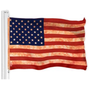 G128 American USA Tea-Stained Flag | 3x5 Ft | LiteWeave Pro Series Printed 300D Polyester | Indoor/Outdoor, Vibrant Colors, Brass Grommets, Thicker and More Durable Than 100D 75D Polyester