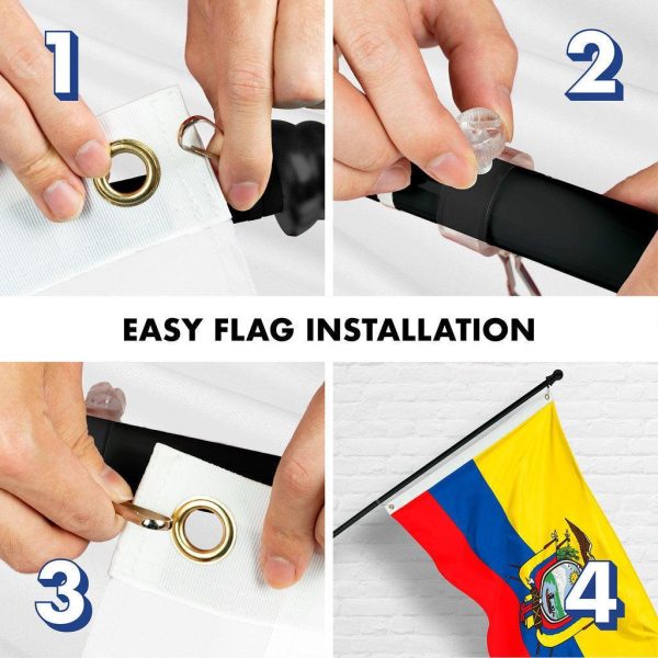 G128 Combo Pack: 6 Ft Tangle Free Spinning Flagpole (Black) & Ecuador Flag 3x5 Ft Printed 150D Polyester, Brass Grommets (Flag Included) Aluminum Flag Pole - Image 7