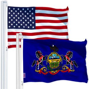G128 Combo Pack: USA American Flag 3x5 Ft 150D Printed Stars & Pennsylvania State Flag 3x5 Ft 150D Printed