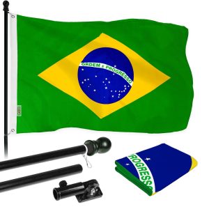 G128 - 6 Feet Tangle Free Spinning Flagpole (Black) Brazil Brass Grommets Printed 3x5 ft (Flag Included) Aluminum Flag Pole