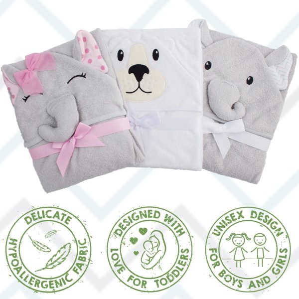 PUREVACY Hooded Baby Towels 33 x 33 Inches with Elephant Face. Light Gray Baby Bath Towels Hooded with Ears. 100% Woven Terry Cotton Hooded Towels for Baby Girl and Boy. Soft Toddler Towels for Kids - Image 4