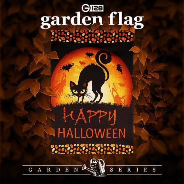 G128 Garden Flag Happy Halloween Black Cat and Ghosts | 12x18 Inch | Printed Blockout Polyester - Halloween Fall Decoration - Image 2