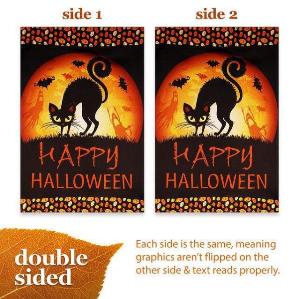 G128 Garden Flag Happy Halloween Black Cat and Ghosts | 12x18 Inch | Printed Blockout Polyester - Halloween Fall Decoration - Image 3