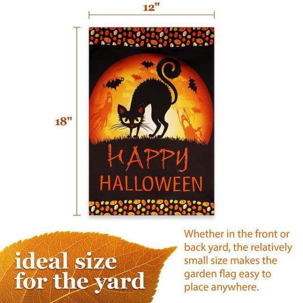 G128 Garden Flag Happy Halloween Black Cat and Ghosts | 12x18 Inch | Printed Blockout Polyester - Halloween Fall Decoration - Image 4