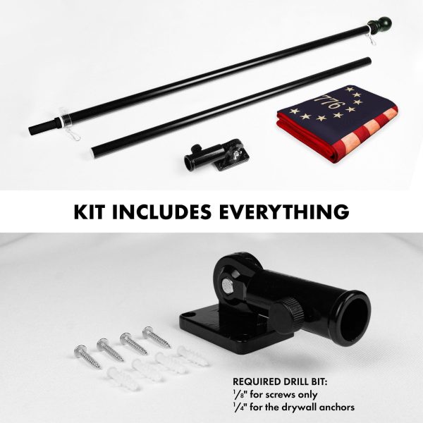 G128 Combo Pack: 6 Ft Tangle Free Aluminum Spinning Flagpole (Black) & Betsy Ross 1776 Tea-Stained Flag 3x5 Ft, ToughWeave Pro Series Embroidered 420D Polyester | Pole with Flag Included - Image 2